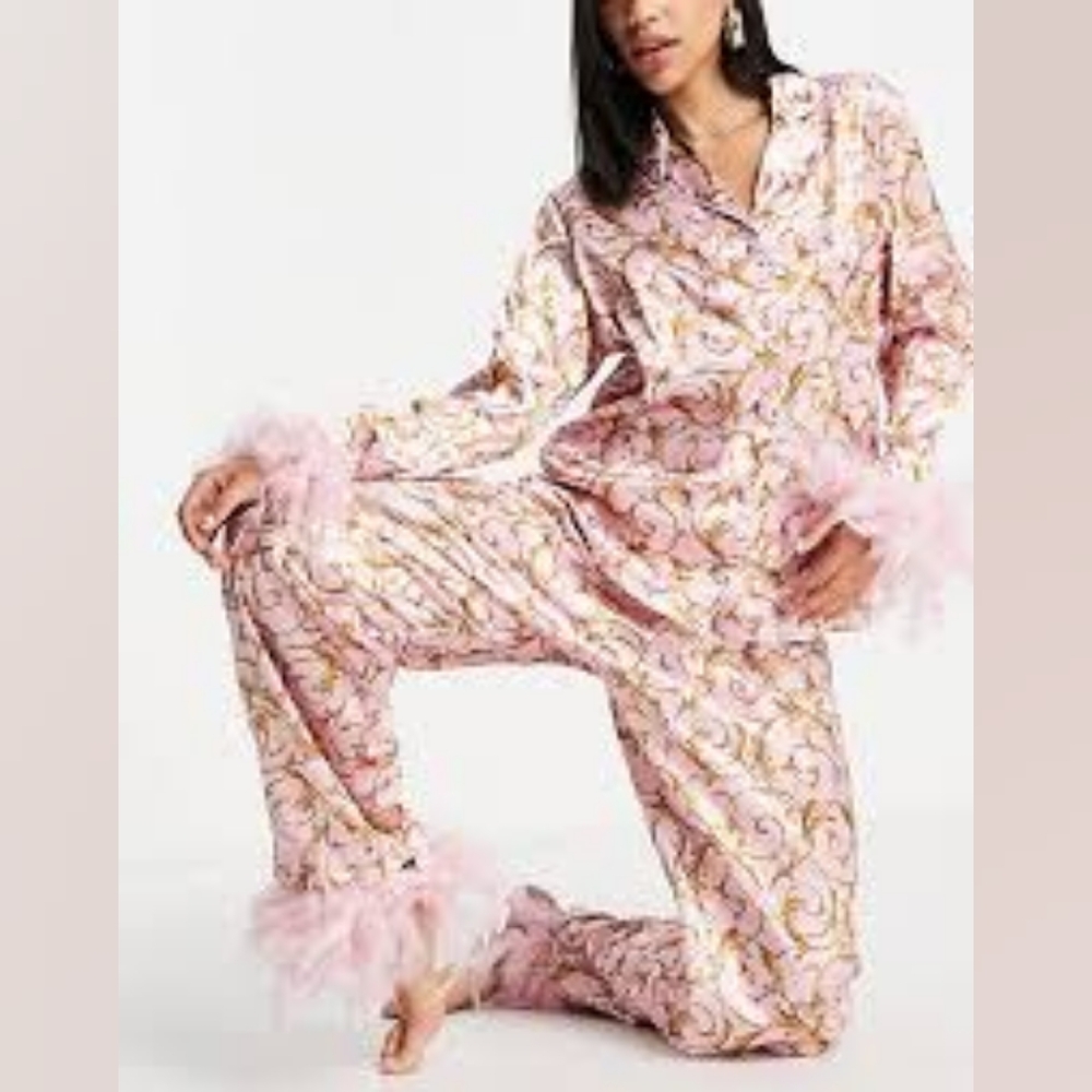 ASOS Pajama Set in Baroque Pink and Gold